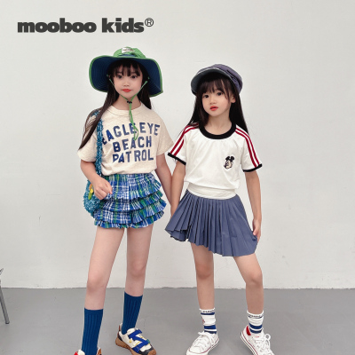 墨宝童装_夏季收官时髦T恤(黄色少女心 校园风T恤 蓝字母花杏)