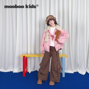 墨宝童装 MoobooKids_粉色猫猫狗狗贴布绣棉服外套