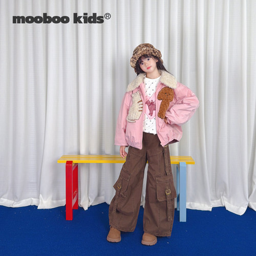 墨宝童装 MoobooKids_粉色猫猫狗狗贴布绣棉服外套