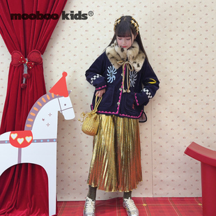 墨宝童装_复活款新年bi百搭万能金色半裙+马年刺绣蓝色灯芯绒外套