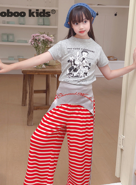 墨宝童装_轻薄软糯荡荡裤+灰色字母围裙+灰色趣味原创涂鸦修身T恤