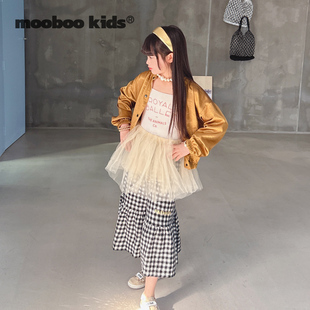 两面穿橙亚麻早春外套+字母背心+网纱围裙+黑白格纹烫金字母裙裤