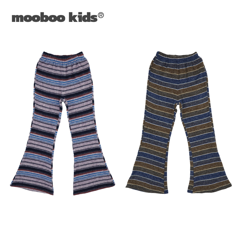 墨宝童装 MoobooKids_兔毛绒面暖热绒条纹喇叭裤两色女童蓝色裤