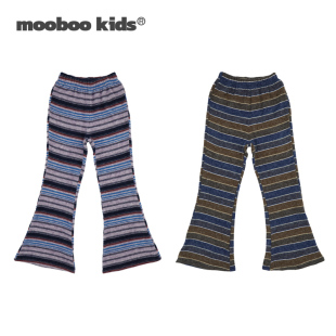 墨宝童装 MoobooKids_兔毛绒面暖热绒条纹喇叭裤两色女童蓝色裤