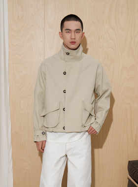 APOECHO 米白色短款翻领风衣外套男女春季新款高级感休闲立领夹克