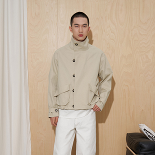 新款 翻领风衣外套男女春季 高级感休闲立领夹克 米白色短款 APOECHO