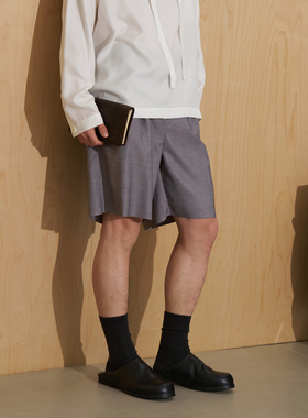 APOECHO 西装面料短裤 春夏新款直筒休闲五分西裤英伦风格子短裤