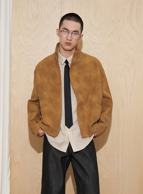 APOECHO 春季美式短款立领夹克复古宽松工装外套潮流高级感上衣