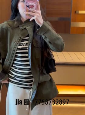 2026早秋新品军绿色中长款鹿皮绒风衣外套女 价私