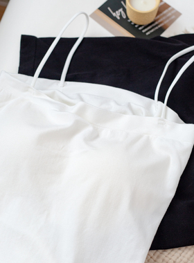 一字领打底软糯裸感莫代尔吊带背心女带胸垫bra细肩带性感肩颈线