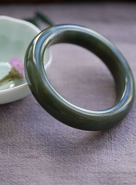 《楚竹青玉润》天然新疆和田玉若羌青黄口油润宽版手镯57圈