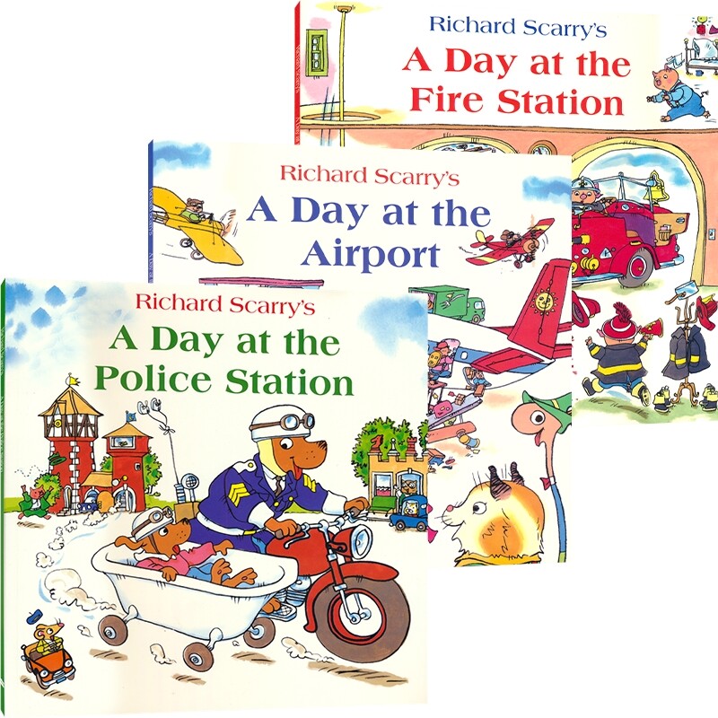 Richard Scarry A Day at the Police Station Airport Fire Station 儿童职业启蒙绘本 警察局 机场 消防站的一天 英文原版