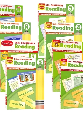 全年级英语阅读 Evan Moor Skill Sharpeners Reading Prek-G6 美国加州幼儿园小学教材教辅 技能铅笔刀系列练习册 英文原版进口