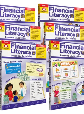 Evan-Moor Financial Literacy Lessons and Activities Grade 1-8 金融知识启蒙课程 6册 美国加州教辅 财商启蒙 英文原版进口
