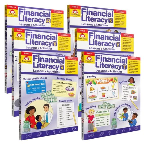 Evan-Moor Financial Literacy Lessons and Activities Grade 1-8 金融知识启蒙课程 6册 美国加州教辅 财商启蒙 英文原版进口