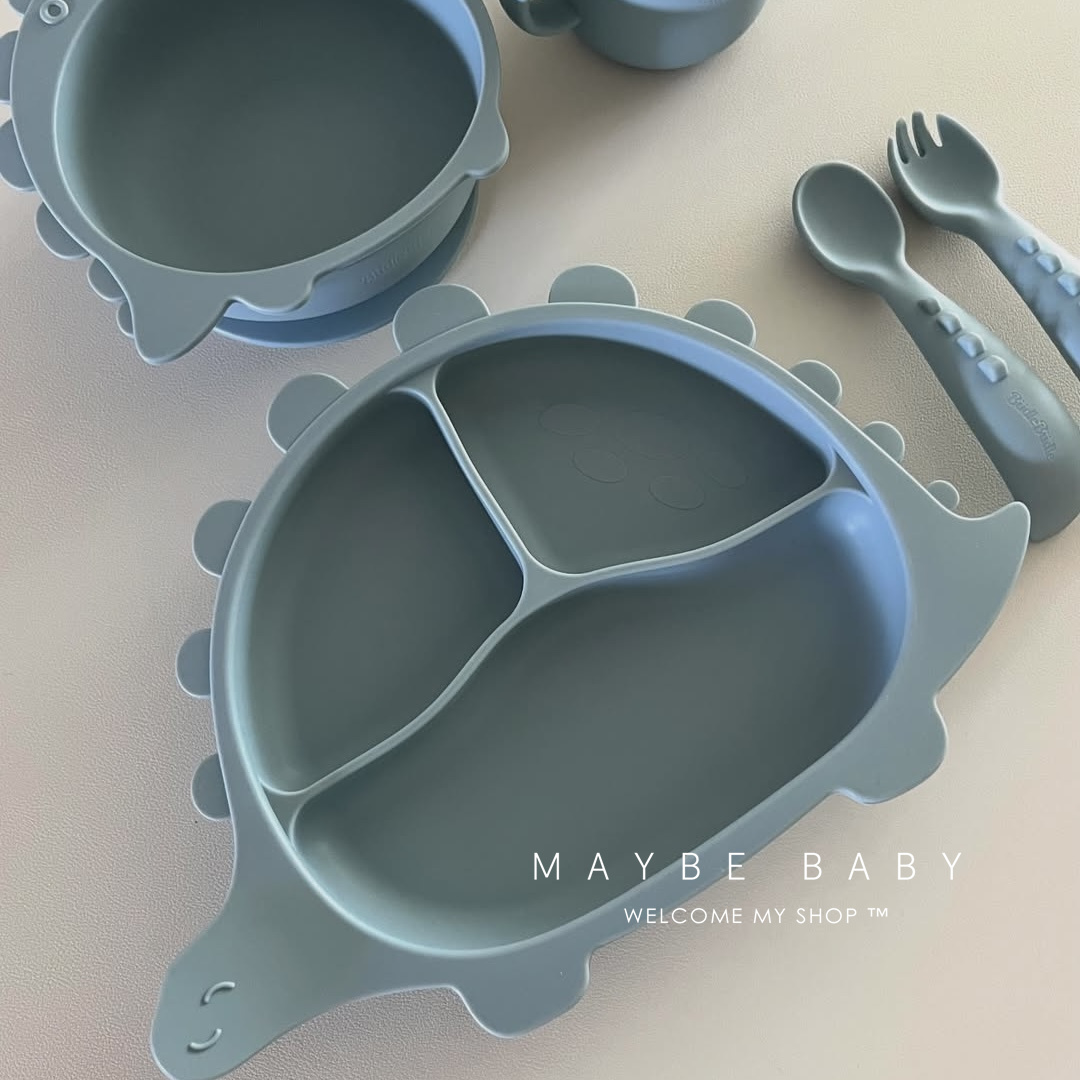 韩国ins宝宝餐盘婴儿吸盘式儿童恐龙餐具分格盘防摔硅胶碗专用