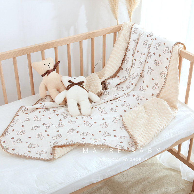 韩国ins婴儿豆豆毯儿童棉皱布宝宝盖毯卡通纯棉安抚盖毯四季通用