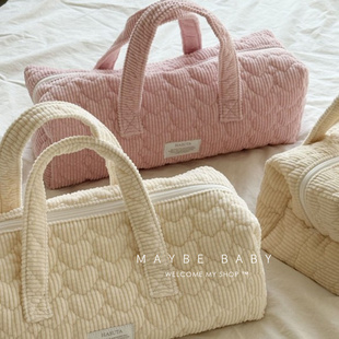 韩国ins绗缝爱心夹棉妈咪包马卡龙色系外出手拎包大容量妈妈包