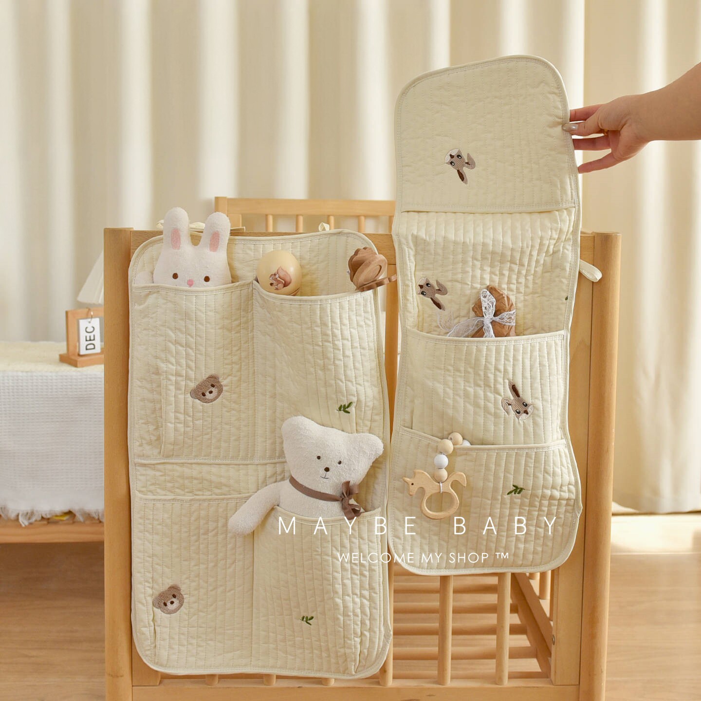 韩国ins婴儿床边纯棉挂袋新生儿宝宝床头尿布袋儿童玩具收纳袋