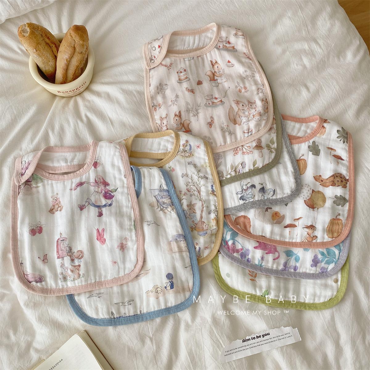 韩国ins新生儿竹棉围兜宝宝小围嘴儿童口水巾三粒扣围兜防吐奶