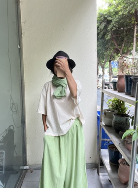 台湾植物棉麻手染正品短袖上衣配素染裙裤