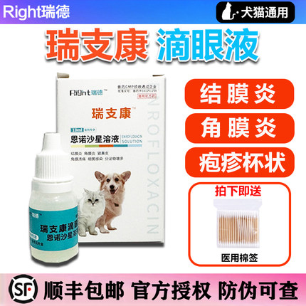 瑞德瑞支康恩诺沙星猫咪猫鼻支打喷嚏结膜炎角膜炎杯状泛昔滴眼液
