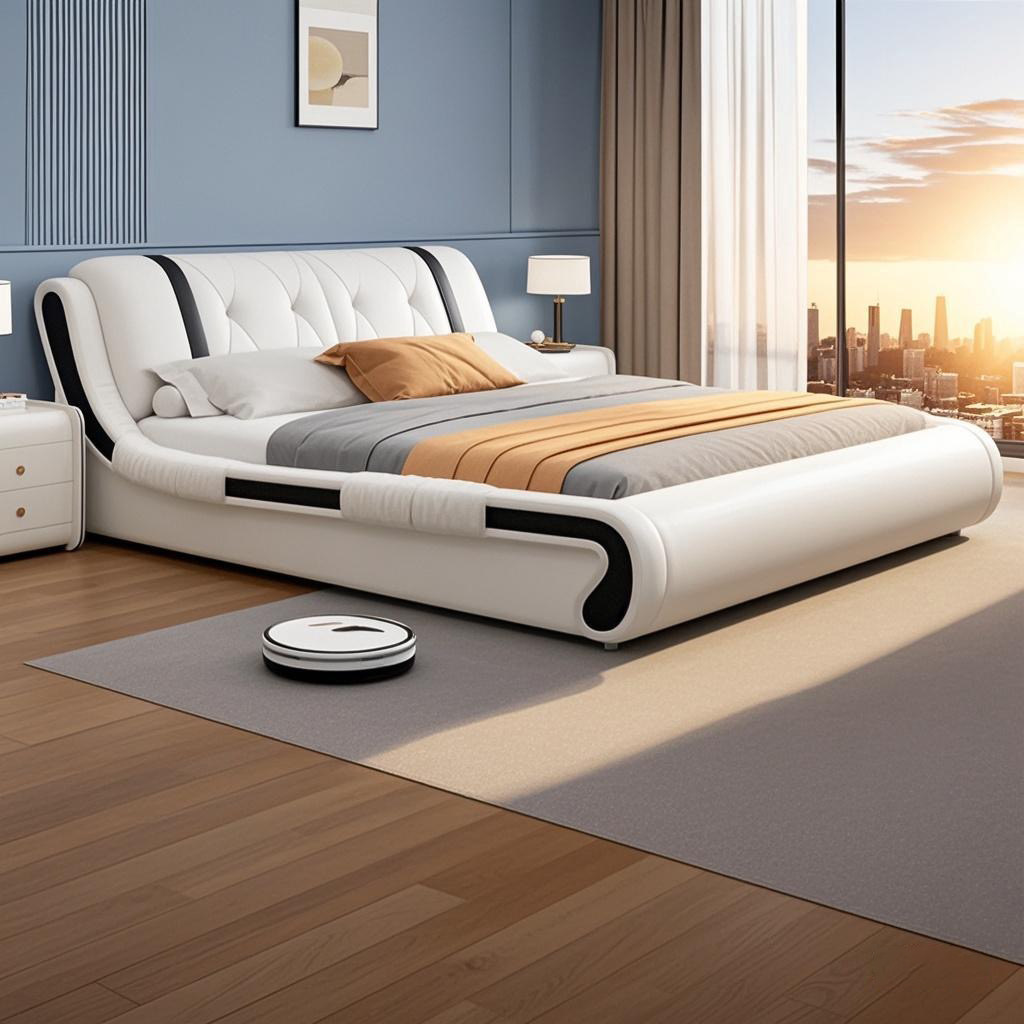 现代简约主卧大床豪华高端轻奢床真皮床双人床1.5米床榻榻米床