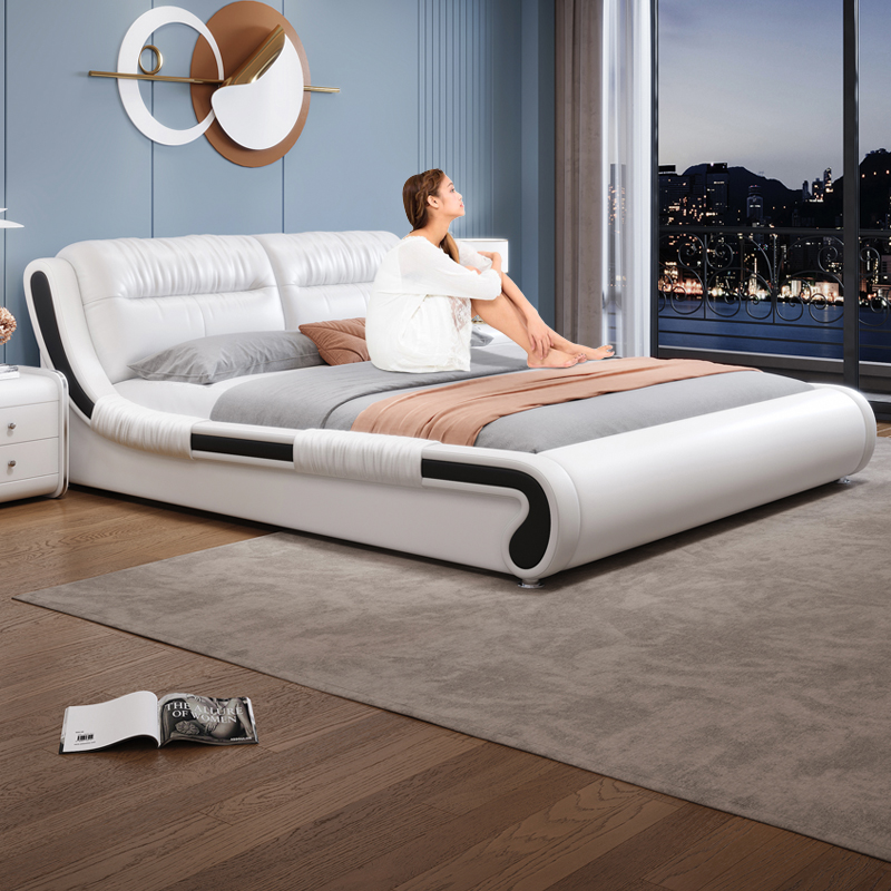 百冠轻奢真皮床双人主卧榻榻米