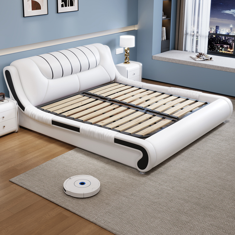 简约现代皮床1.8米大床主卧家用双人床榻榻米意式软床1.5单人床