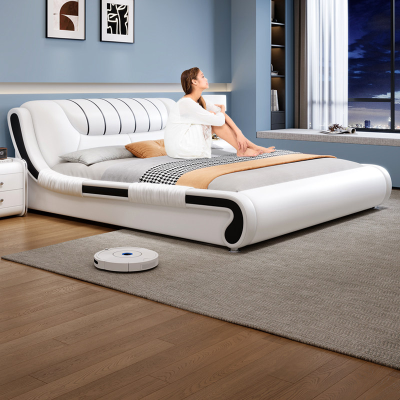 百冠真皮床主卧现代简约双人床