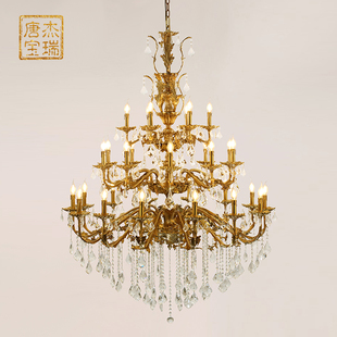 别墅客厅大吊灯欧式酒店餐厅脱蜡全铜灯具创意法式蜡烛复式楼大灯