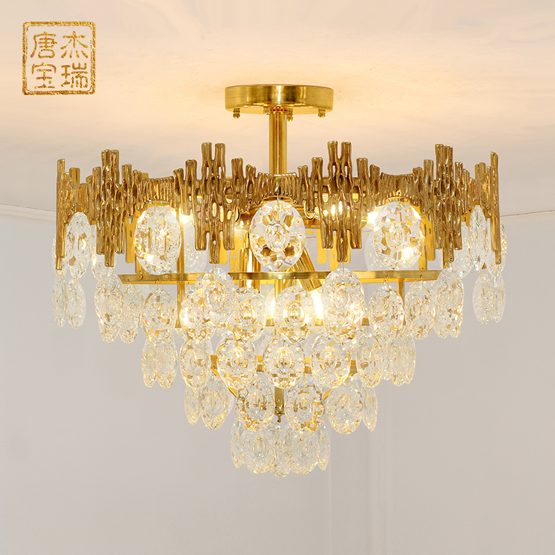 欧式全铜水晶吸顶灯 卧室奢华客厅圆形法式led复古大气玄关灯具
