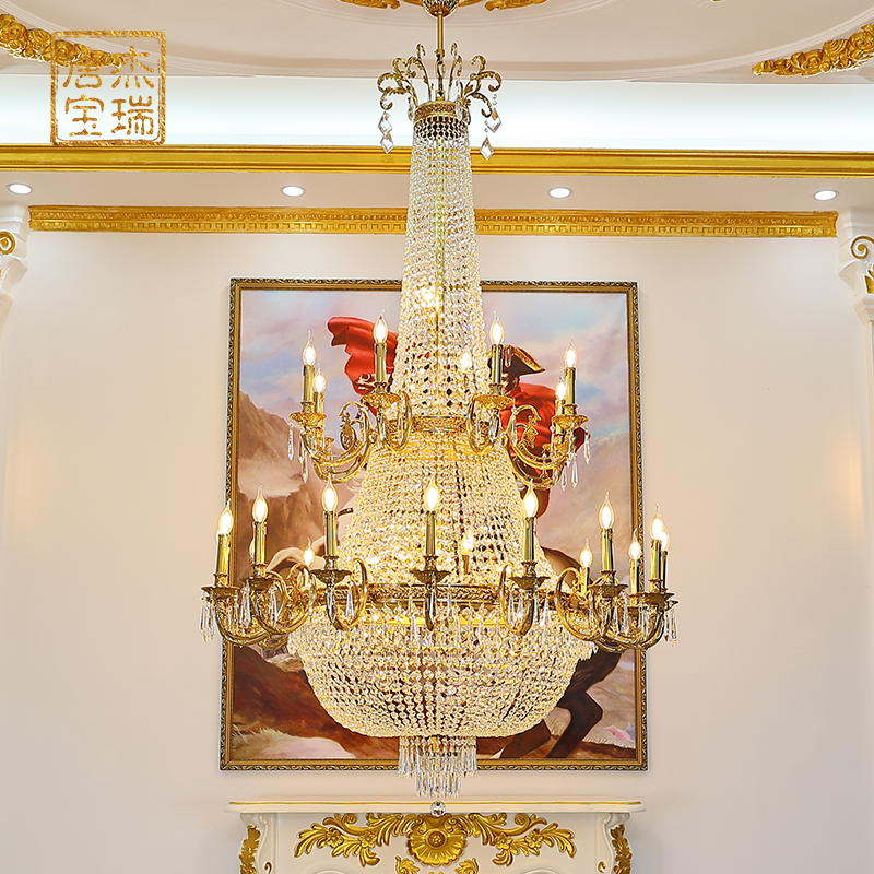 法式风全铜铜别墅水晶挑空大吊灯