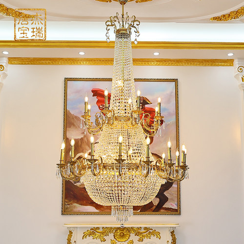 法式风全铜铜别墅水晶挑空大吊灯