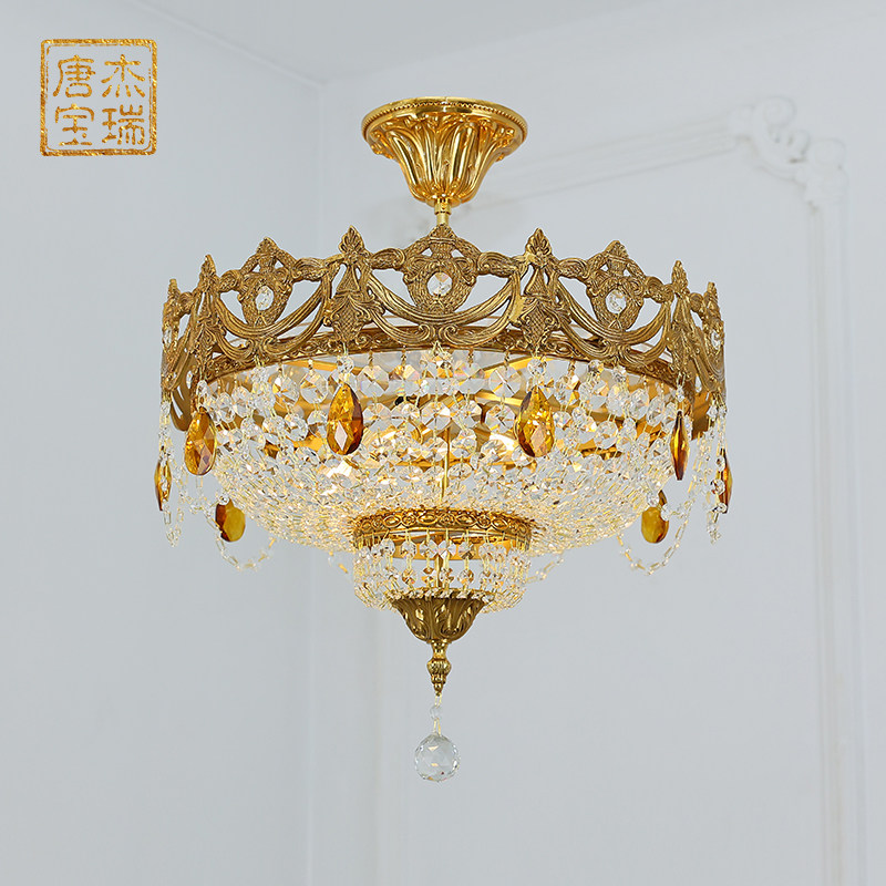欧式全铜水晶吸顶灯 卧室奢华客厅圆形简欧法式led复古玄关灯具