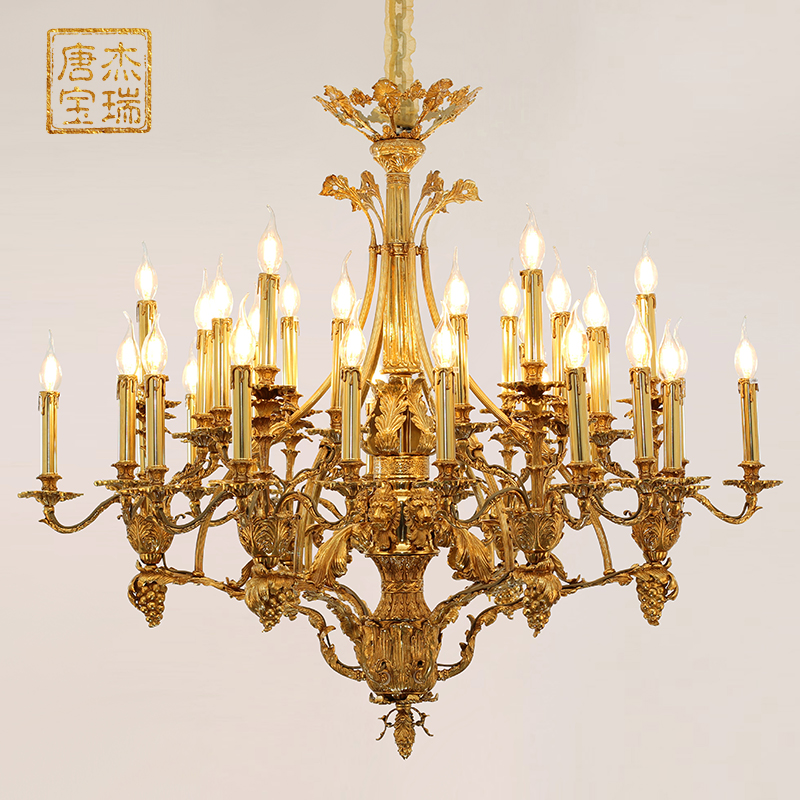 别墅客厅欧式风全铜铜蜡烛大吊灯