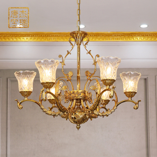 杰瑞唐宝 中古风客厅吊灯 复古欧式 全铜脱蜡奢华餐厅卧室灯具 法式