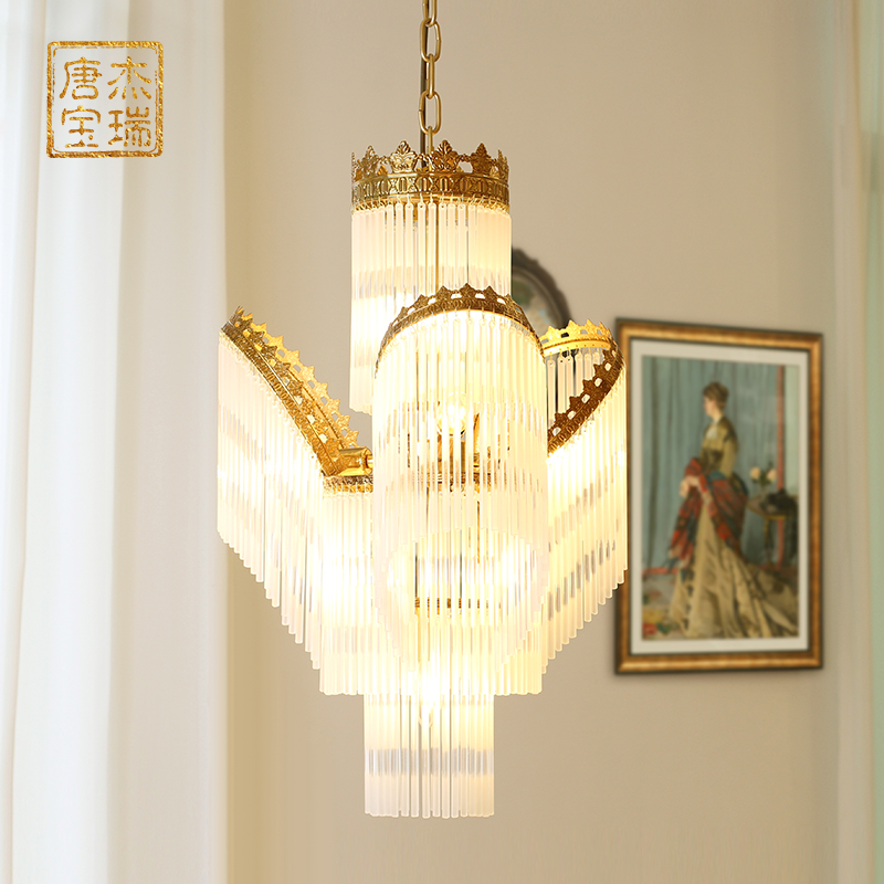 全铜复古法式风玄关卧室玻璃吊灯