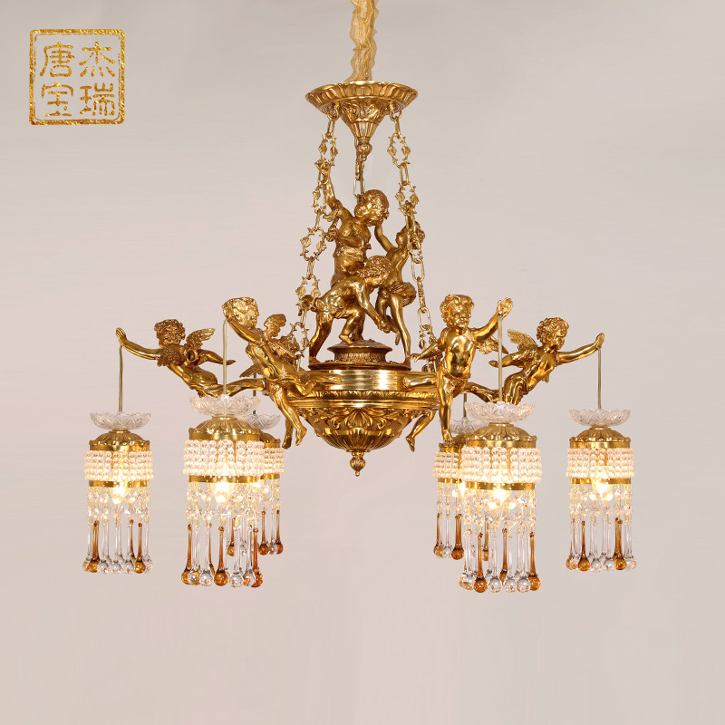 杰瑞唐宝法式欧式水晶吊灯全铜奢华客厅卧室餐厅纯铜天使创意别墅_虎窝淘