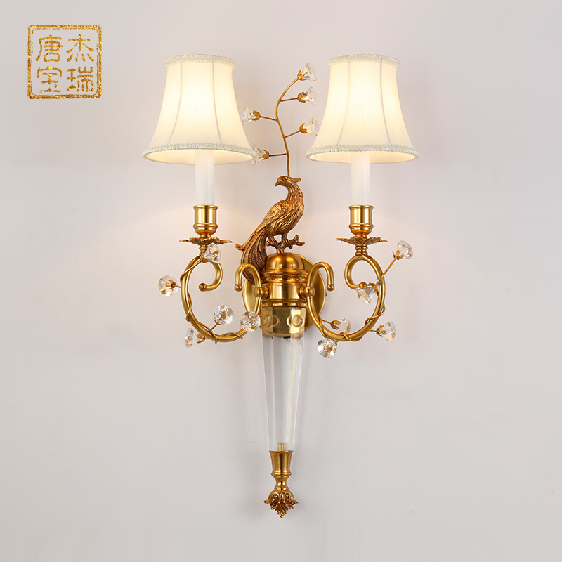 欧式全铜水晶壁灯法式奢华别墅客厅过道卧室床头创意孔雀背景墙灯