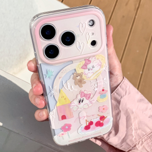 九点半双层立体磁吸蝴蝶结小兔子可爱适用于苹果17promax 16PM手机壳iPhone17Pro少女心支架全包防摔保护壳套