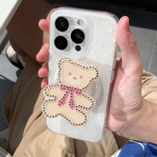 九点半小盐巴圆弧磨砂星星小熊双层立体磁吸适用苹果16ProMax手机壳iphone15 14Pro闪钻支架全包防摔保护套