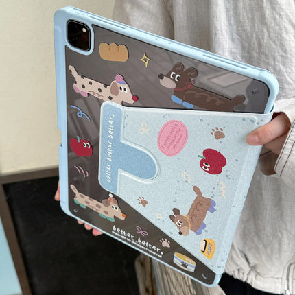 九点半冰岛蓝腊肠小狗三折旋转平板壳适用于苹果2025新款iPadAir711寸/mini7保护套第十一代亚克力平板套
