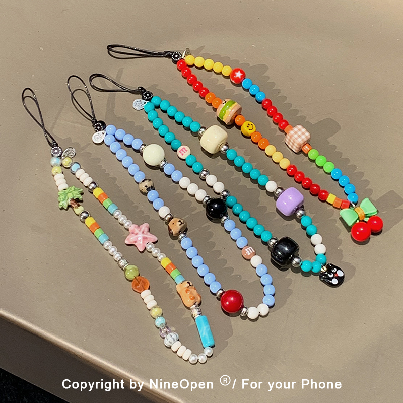 九点半手机壳挂绳手工串珠可爱