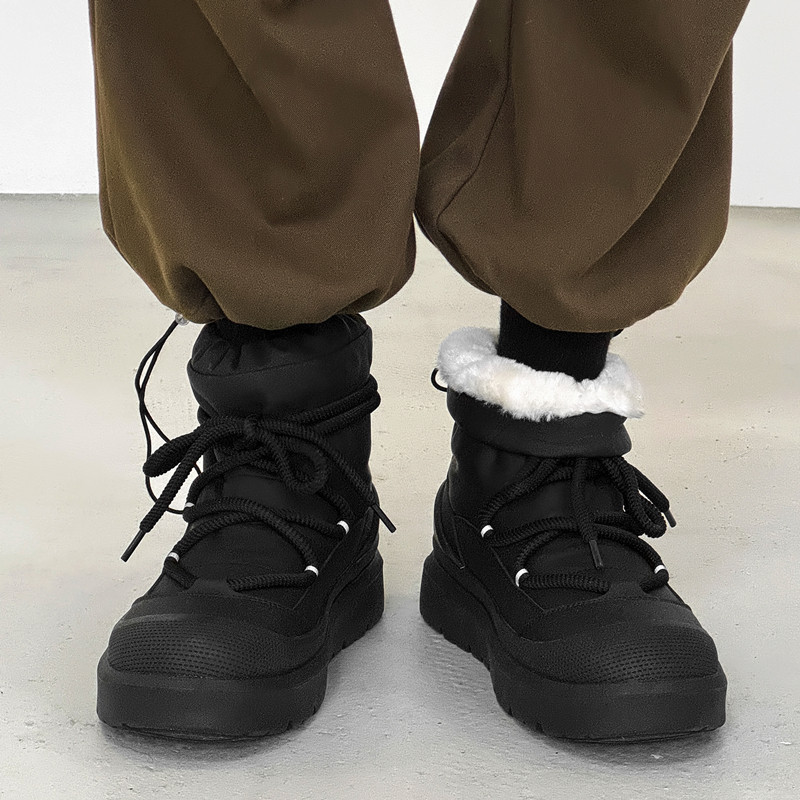 WINTER FLEECE THICKENED SNOW BOOTS FOR MEN AND WOMEN VERSATILE WARM COTTON SHOES THICK SOLES AND BLACK FUNCTIONAL WIND WATERPROOF MARTIN BOOTS