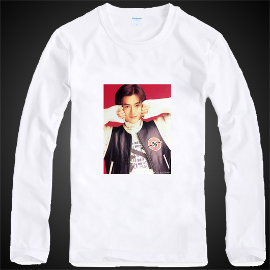 古天乐年轻头像T恤长袖白色圆领打底衫2023情侣装定制文字图案DIY