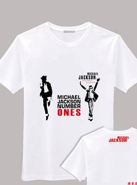 迈克尔杰克逊Michael Jackson周边短袖宽松纯棉圆领白色男女款T恤