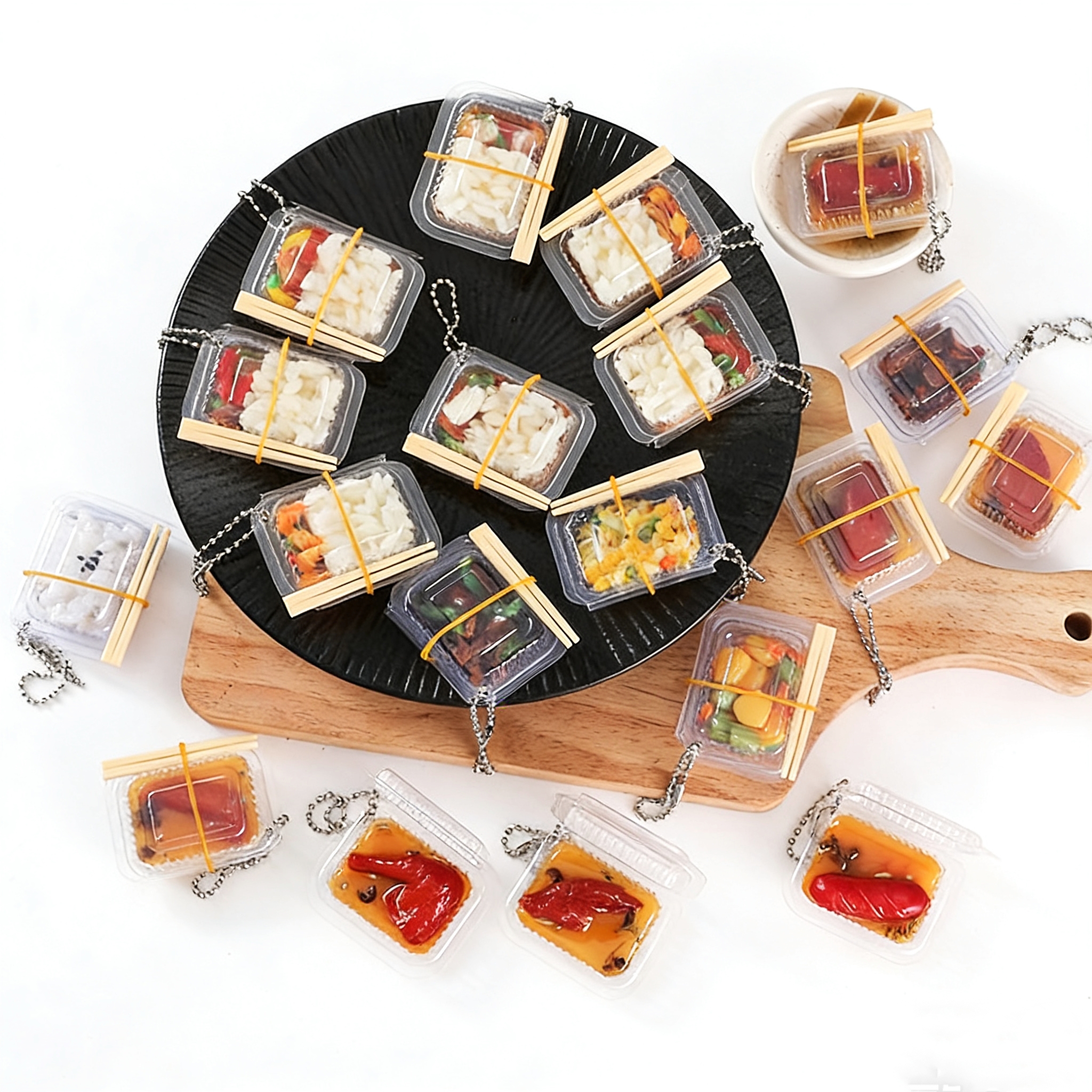 仿真快餐盒珠链挂件创意食物玩具盖浇蛋炒饭便当钥匙扣装饰纪念品