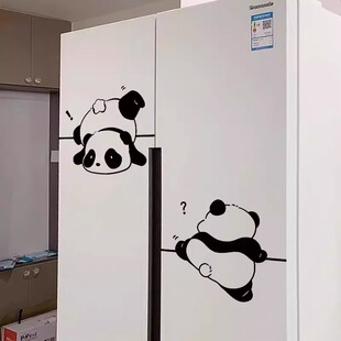 卡通熊猫可爱移门橱窗美化装饰自粘玻璃贴双开门冰箱贴柜门贴特惠