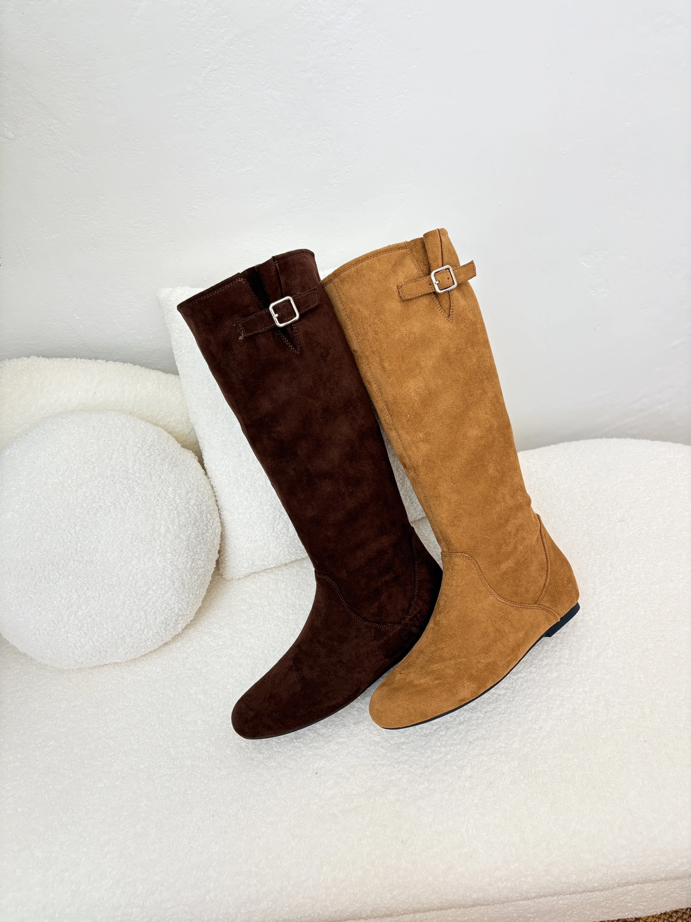 欧货2025秋款复古尖头真皮褶皱西部牛仔靴内增高中筒百搭堆堆长靴